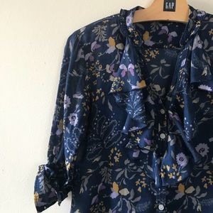 Gap Ruffle Button Down Floral Shirt